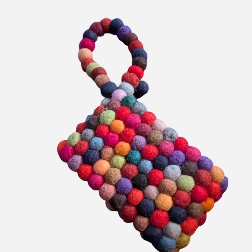 HANDMADE Multi-Color 100% Wool Felt Ball Zipper Pouch Wristlet | Boho
